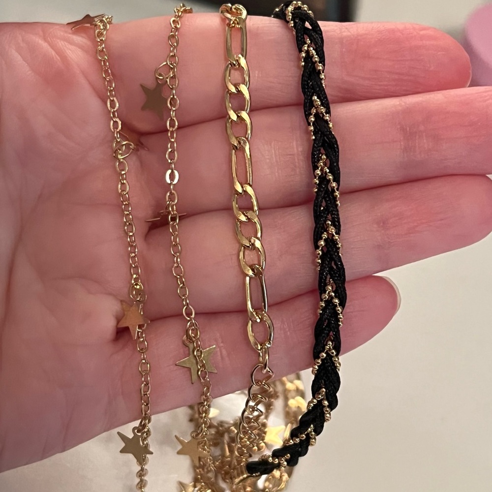 Gold 4 Piece Anklet Set